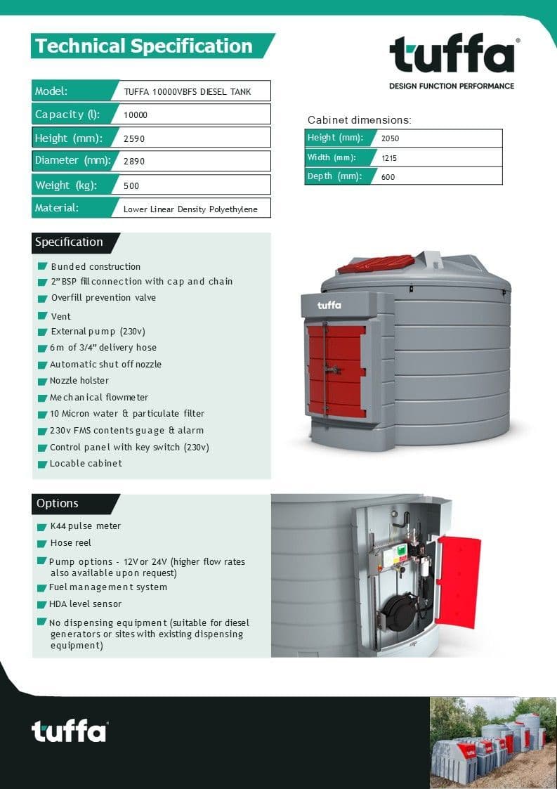 Tuffa 10,000 Litre Plastic Bunded Diesel Tank