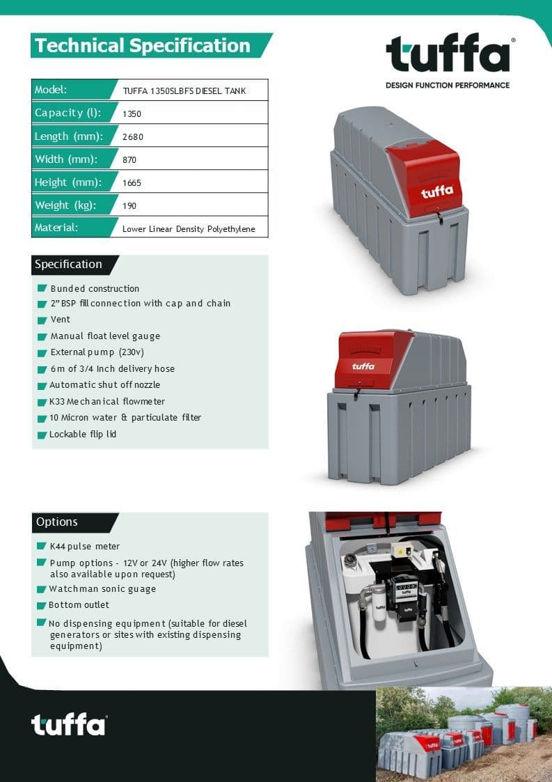 Tuffa 1350 Litre Plastic Bunded Diesel Tank