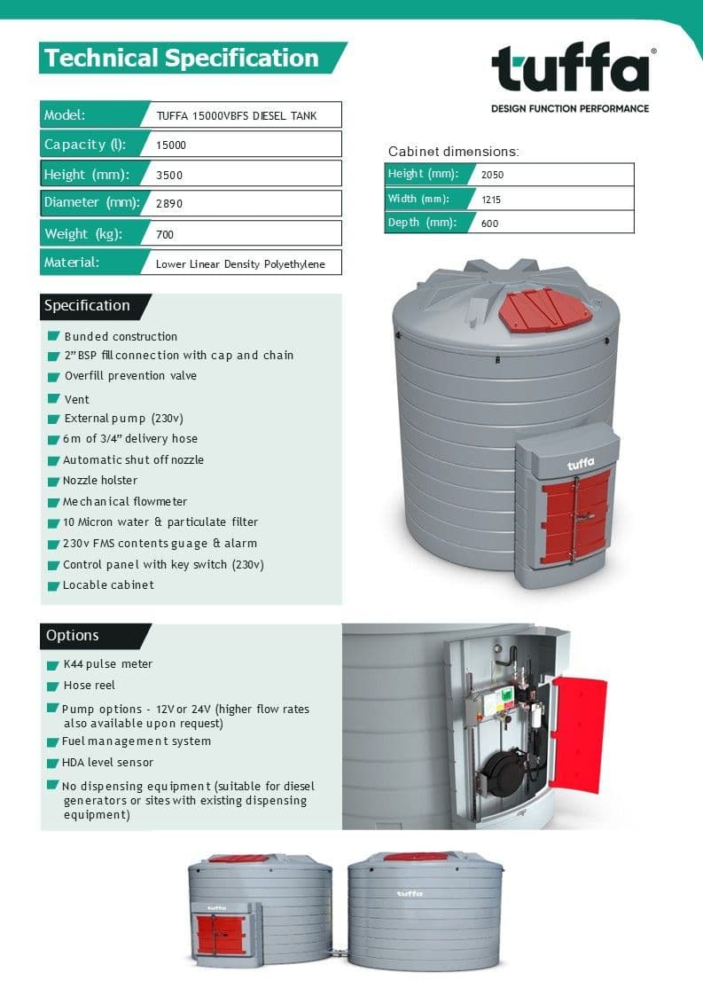 Tuffa 15000 Litre Plastic Bunded Diesel Tank